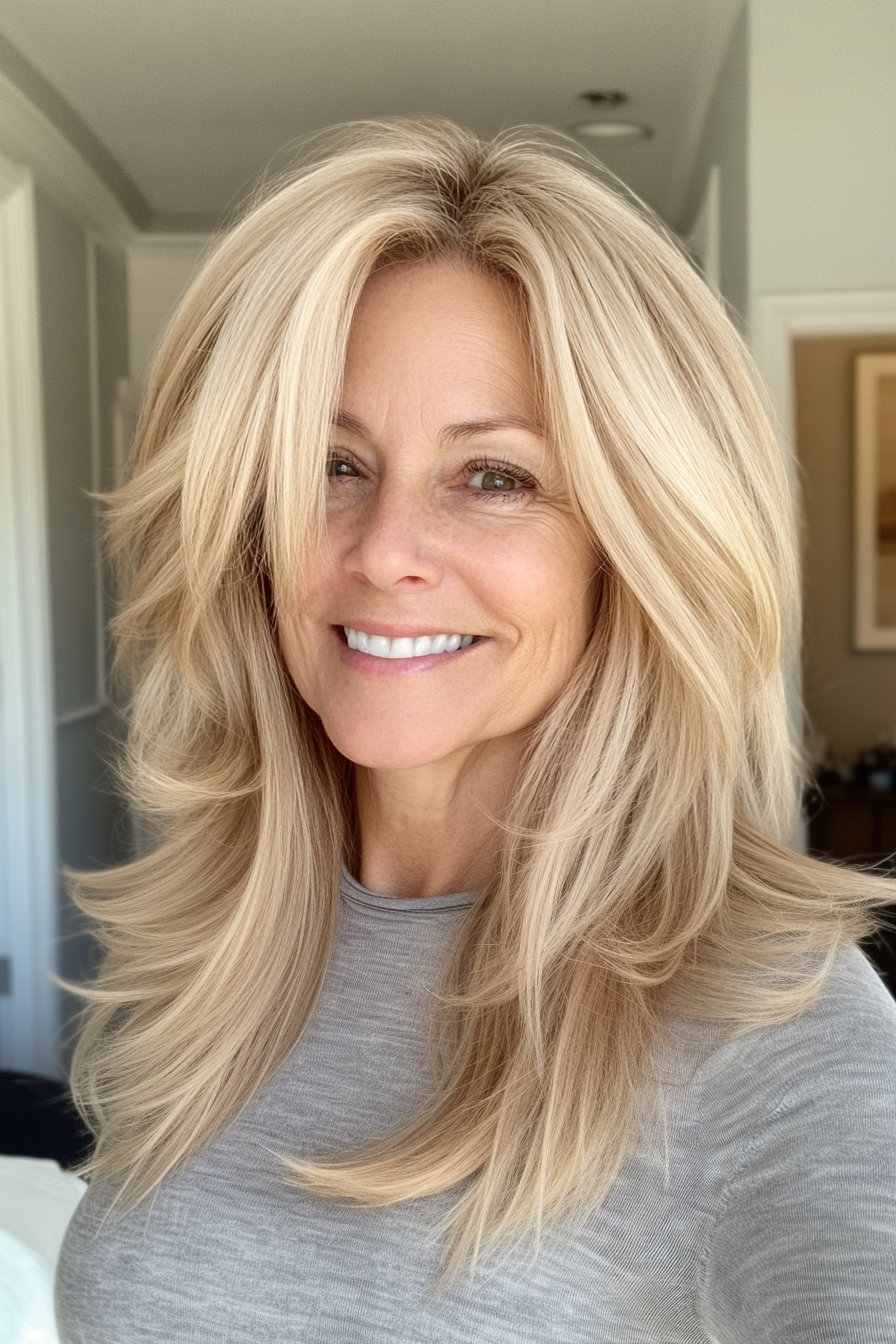 25. Bouncy Shoulder-Length Layers in Sandy Blonde (Layered Haircuts For Older Women) - Layered Haircuts For Older Women