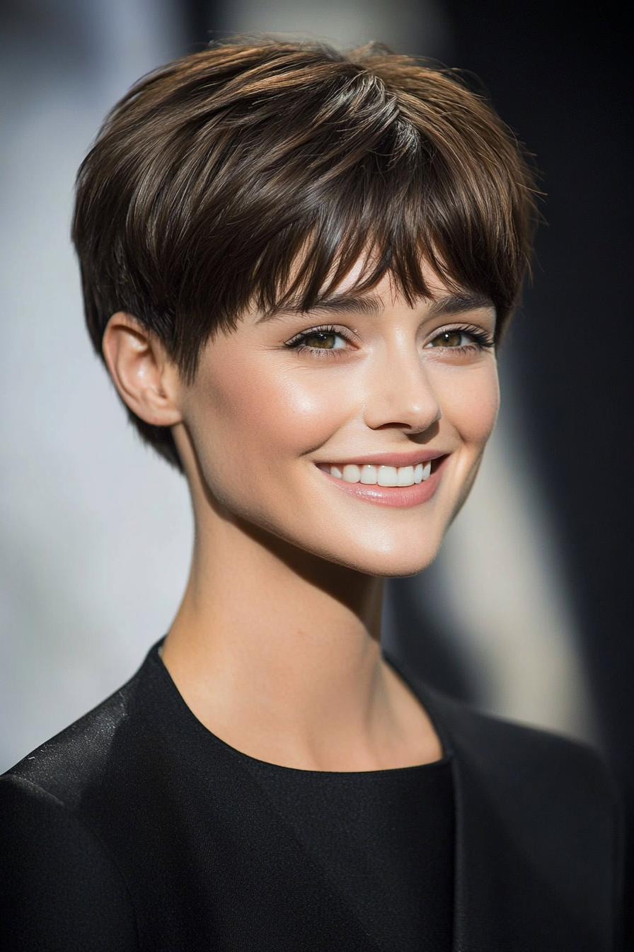 10. Pixie with Micro Bangs in Deep Brown (Short Pixie Haircuts) - Short Pixie Haircuts