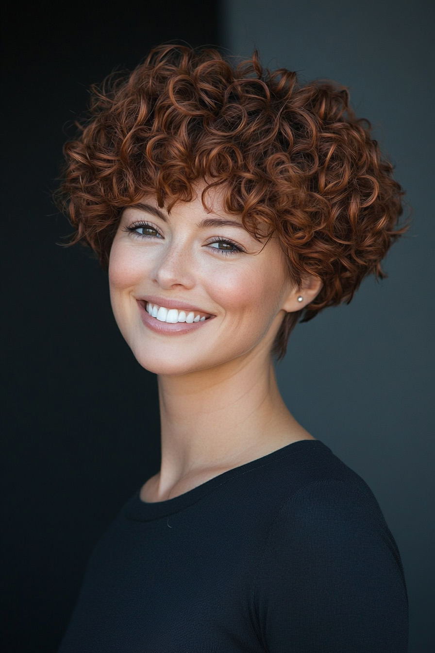 14. Curly Pixie in Deep Mahogany (Short Pixie Haircuts) - Short Pixie Haircuts