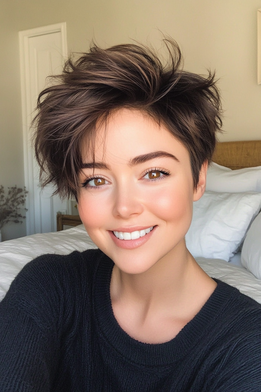 16. Soft Shaggy Pixie in Dark Ash Brown (Short Pixie Haircuts) - Short Pixie Haircuts