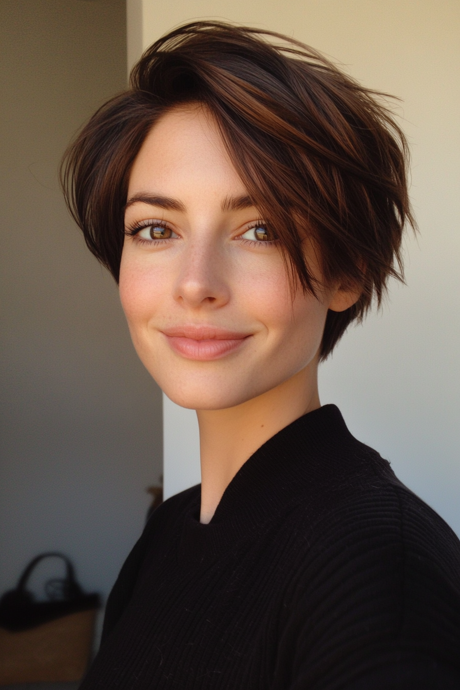 17. Asymmetrical Pixie in Rich Brunette (Short Pixie Haircuts) - Short Pixie Haircuts