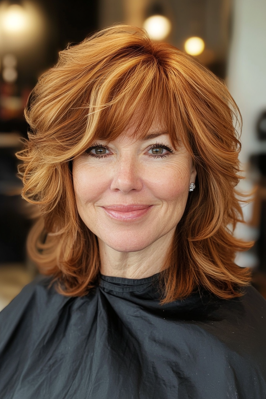 3. Textured Charm Shag in Warm Auburn (Shag Haircuts For Older Women) - Shag Haircuts For Older Women