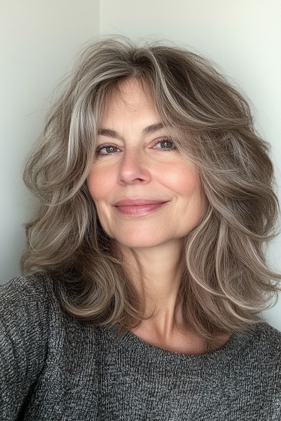 4. Modern Vintage Shag in Silky Light Brown (Shag Haircuts For Older Women) - Shag Haircuts For Older Women