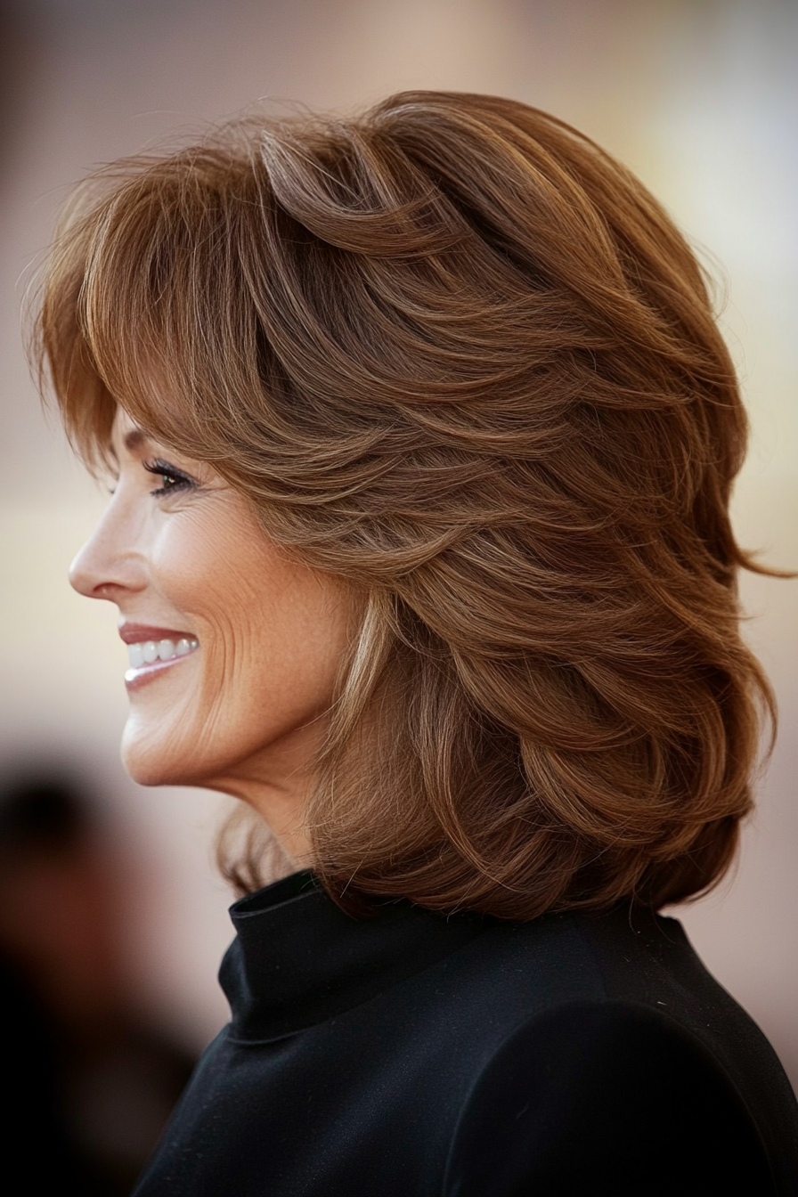 5. Refined Soft Layers Shag in Chestnut (Shag Haircuts For Older Women) - Shag Haircuts For Older Women