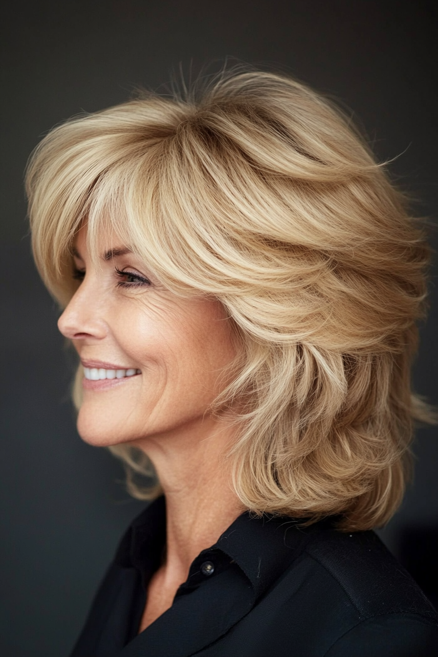 6. Dynamic Layered Look Shag in Classic Blonde (Shag Haircuts For Older Women) - Shag Haircuts For Older Women
