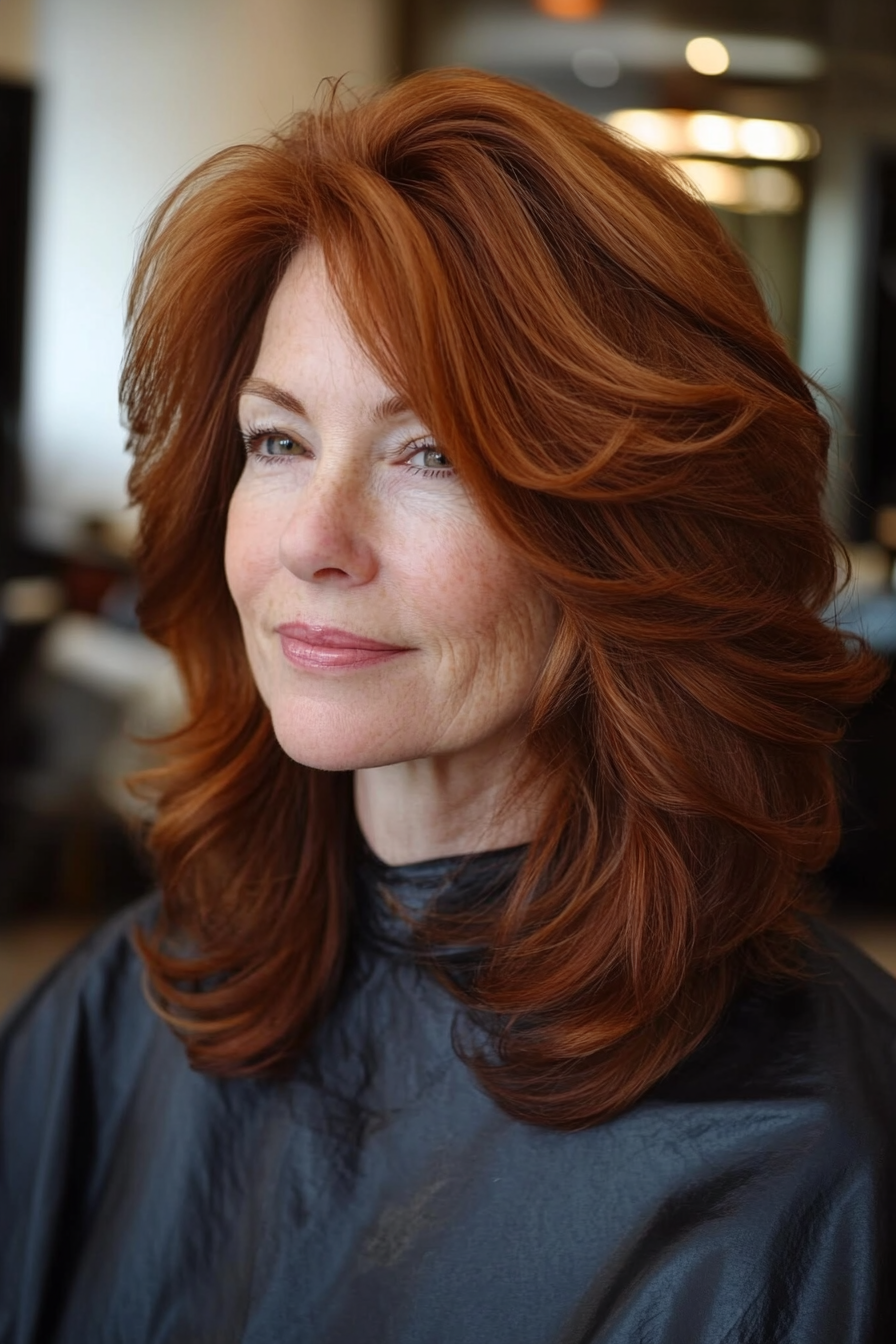 7. Effortless Volume Shag in Deep Auburn (Shag Haircuts For Older Women) - Shag Haircuts For Older Women