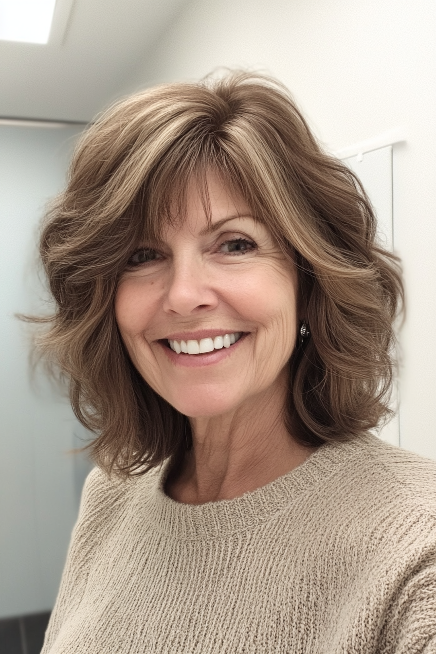 9. Gentle Wave Shag in Muted Brown (Shag Haircuts For Older Women) - Shag Haircuts For Older Women