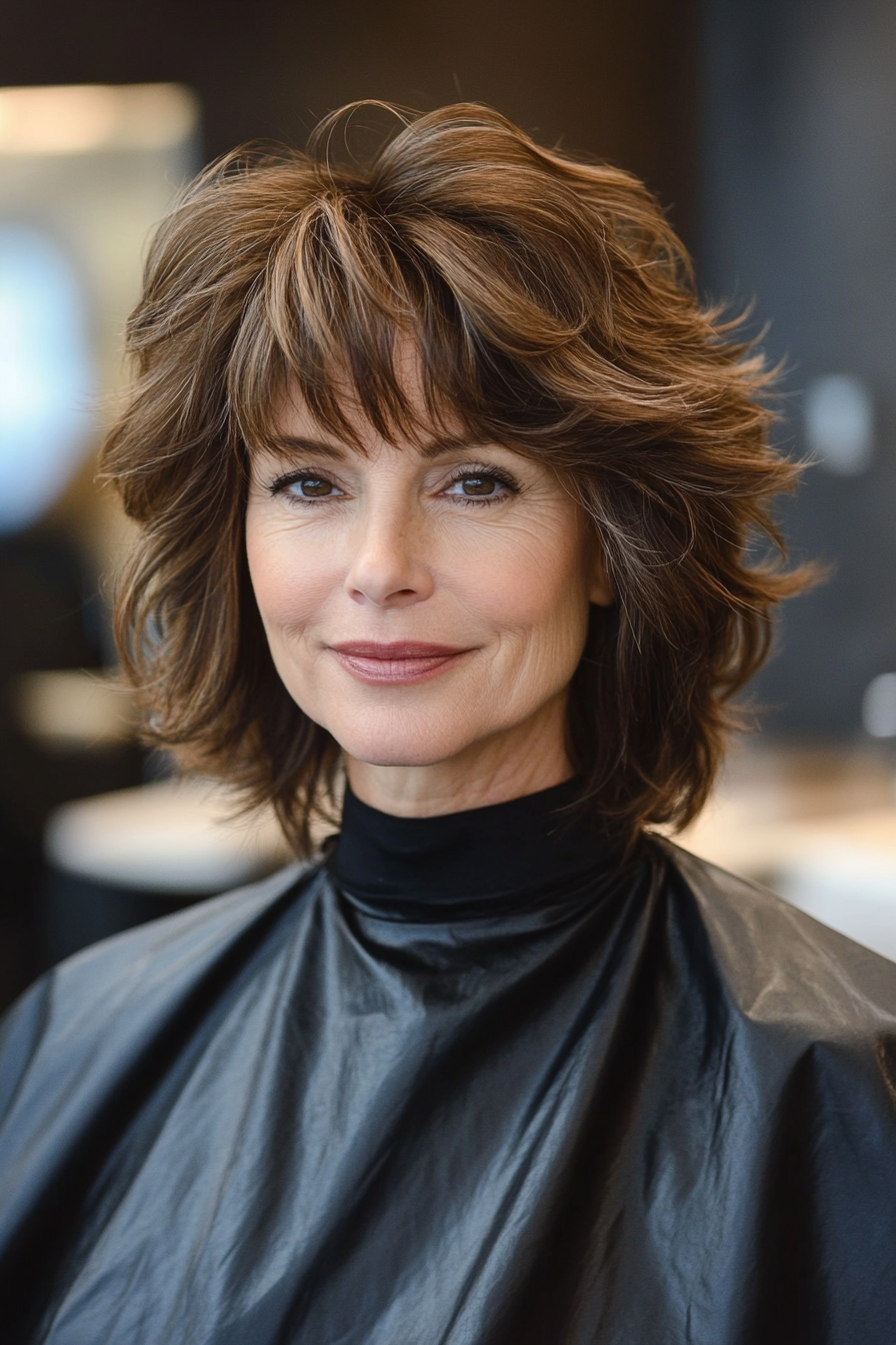 10. Elegant Tousled Shag in Rich Chestnut (Shag Haircuts For Older Women) - Shag Haircuts For Older Women
