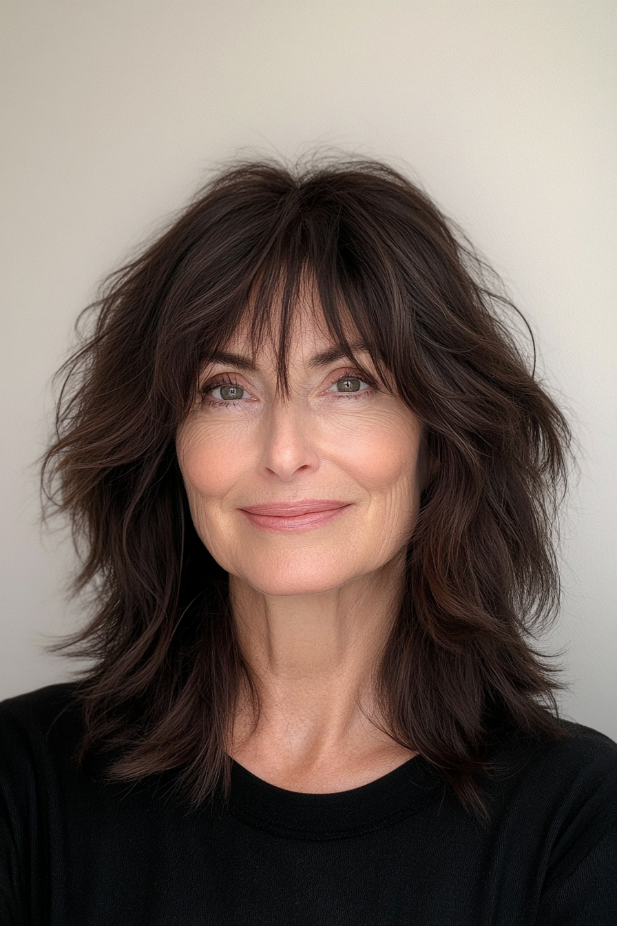 12. Defined Edge Shag in Classic Dark Brown (Shag Haircuts For Older Women) - Shag Haircuts For Older Women
