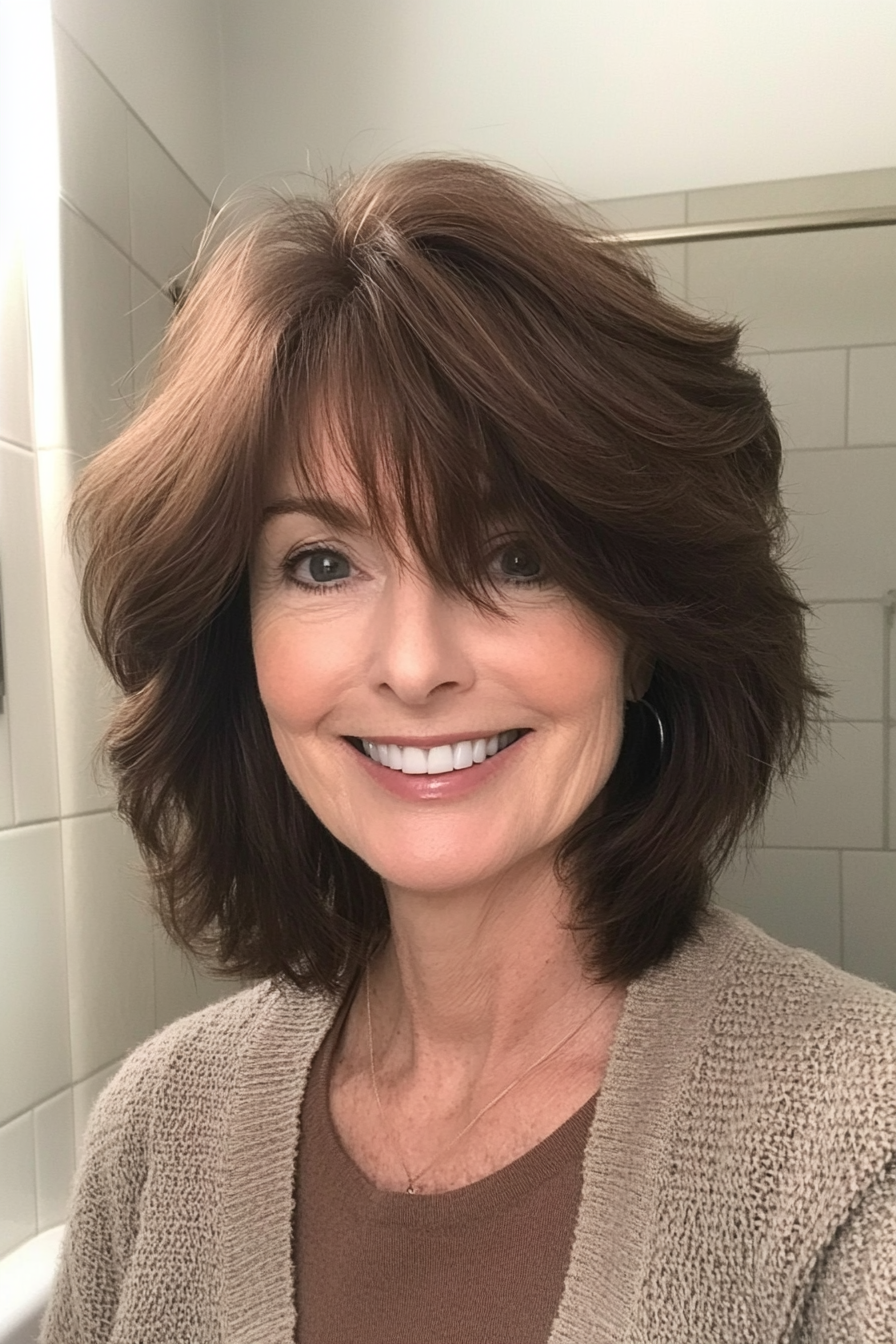 16. Soft Accent Shag in Warm Chestnut (Shag Haircuts For Older Women) - Shag Haircuts For Older Women