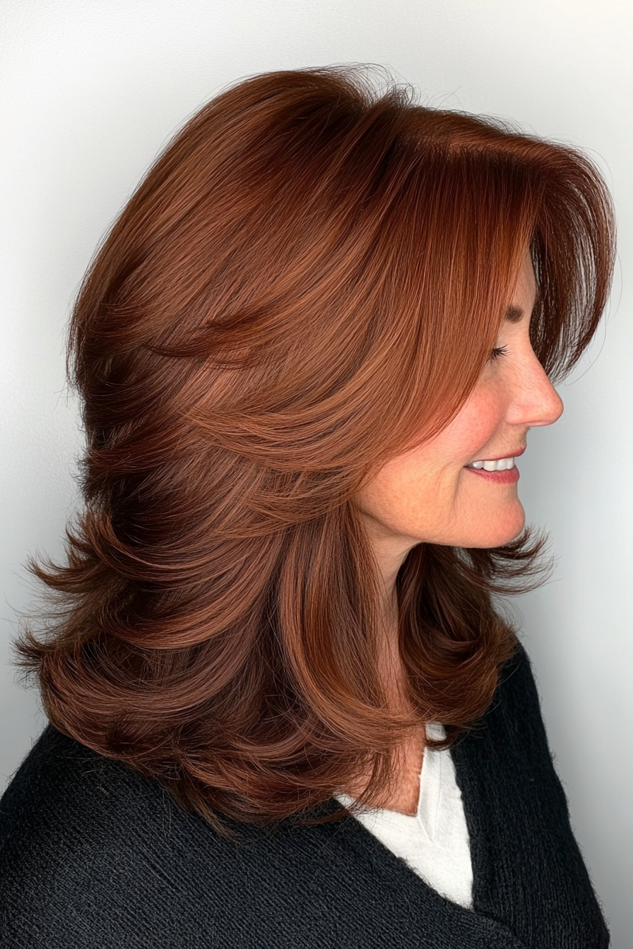 19. Graceful Sweep Shag in Deep Auburn (Shag Haircuts For Older Women) - Shag Haircuts For Older Women
