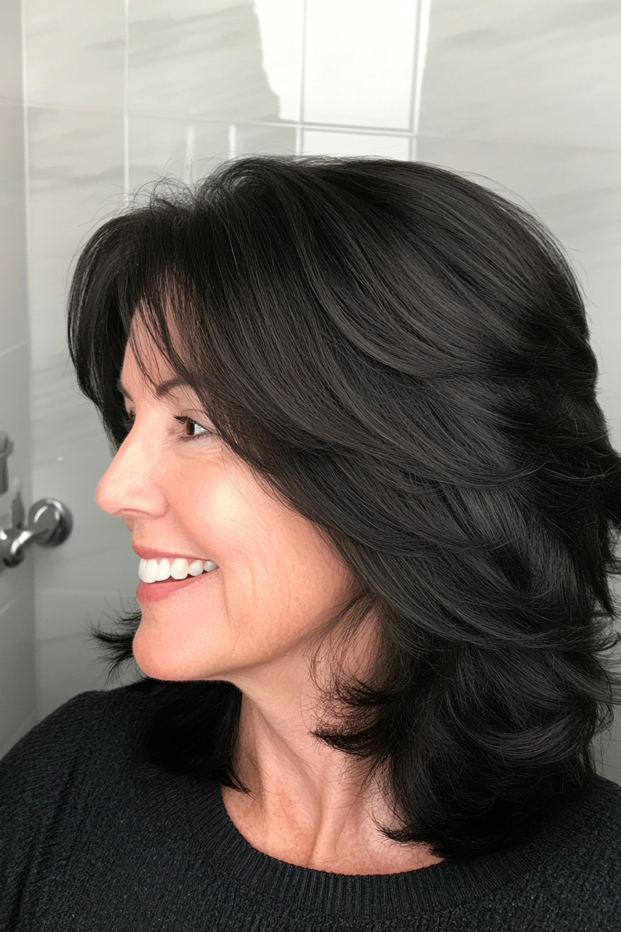 21. Elegant Contour Shag in Soft Black (Shag Haircuts For Older Women) - Shag Haircuts For Older Women