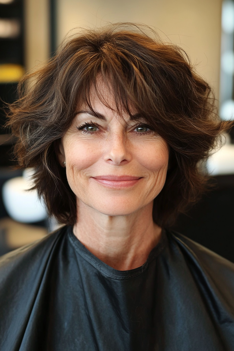 24. Mature Sophistication Shag in Deep Chestnut (Shag Haircuts For Older Women) - Shag Haircuts For Older Women