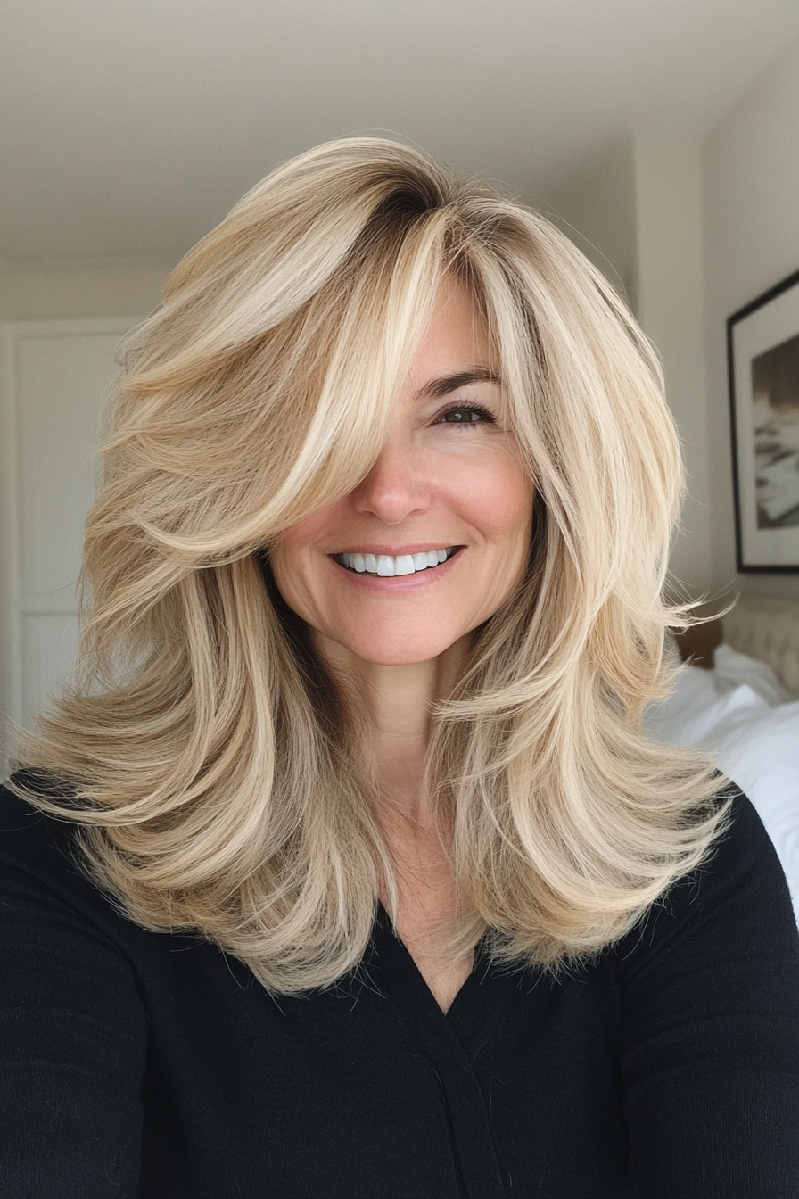 25. Refined Layered Shag in Natural Blonde (Shag Haircuts For Older Women) - Shag Haircuts For Older Women