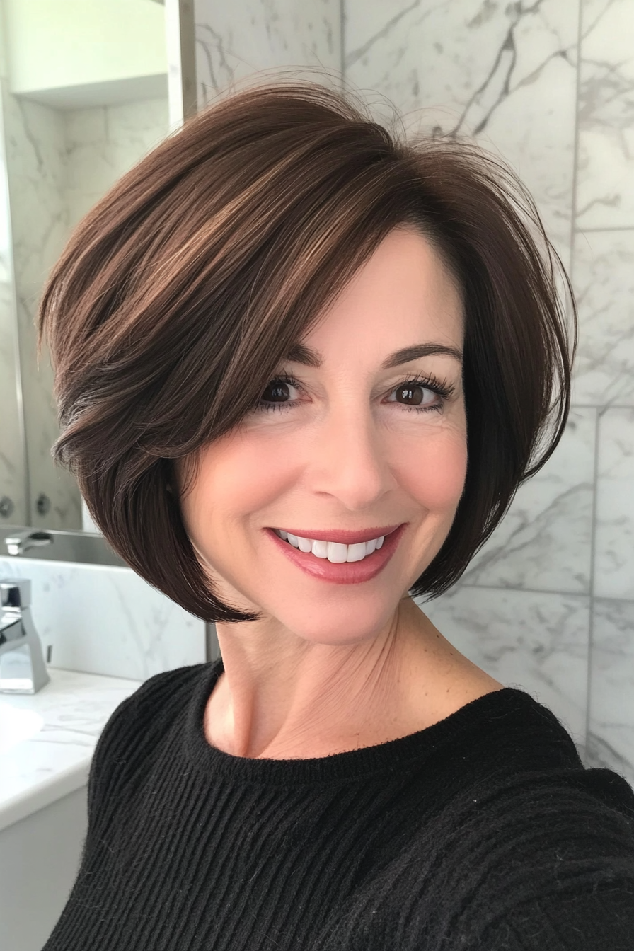 1. Timeless Bob in Dark Brown (Short Hairstyles For Older Women With Thick Hair) - Short Hairstyles For Older Women With Thick Hair