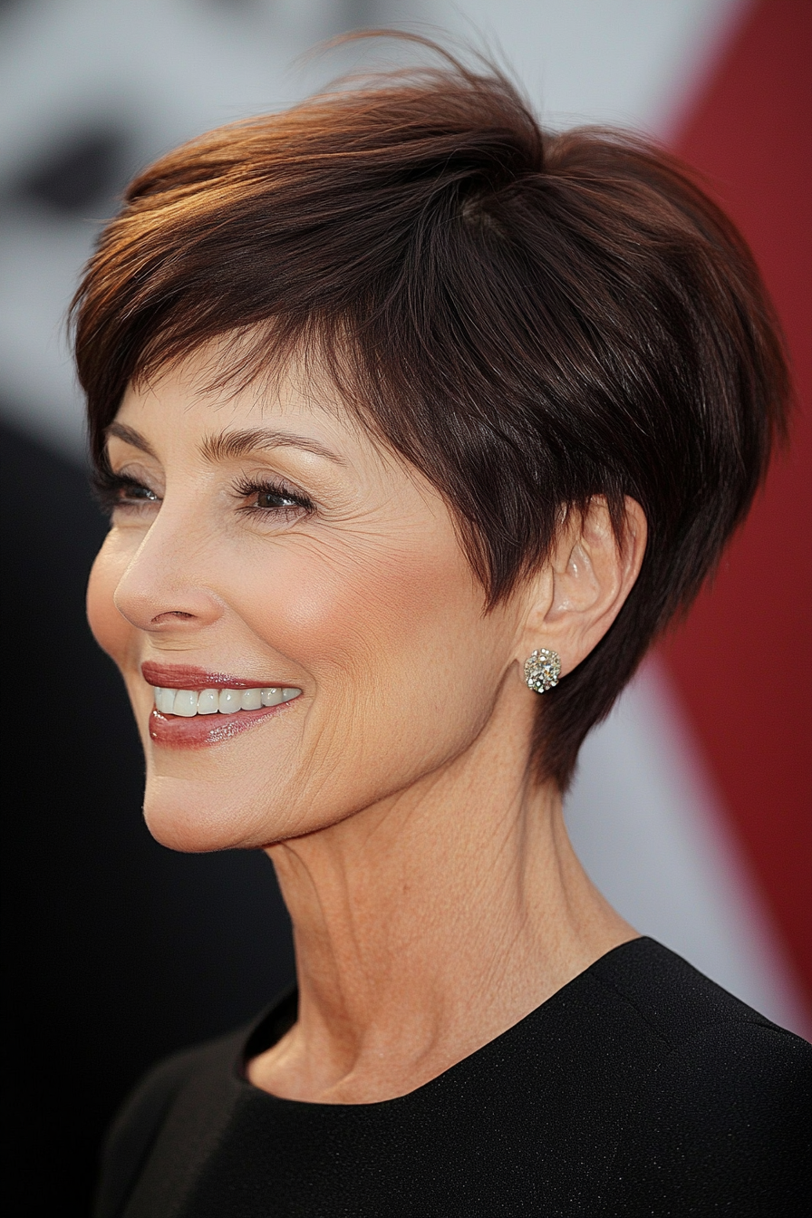 7. Elegant Tapered Cut in Deep Auburn (Short Hairstyles For Older Women With Thick Hair) - Short Hairstyles For Older Women With Thick Hair