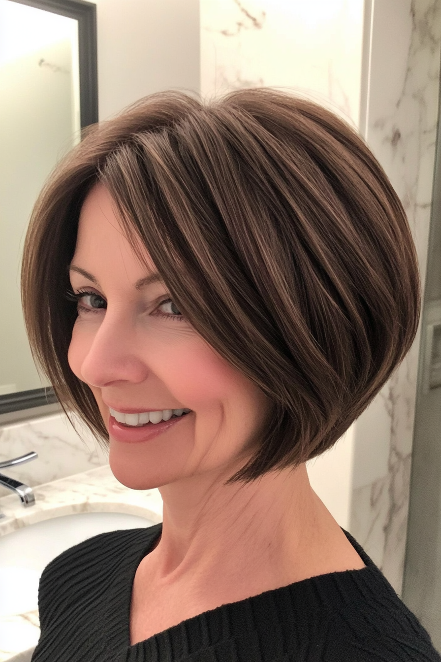 11. Sculpted Short Bob in Deep Brunette (Short Hairstyles For Older Women With Thick Hair) - Short Hairstyles For Older Women With Thick Hair