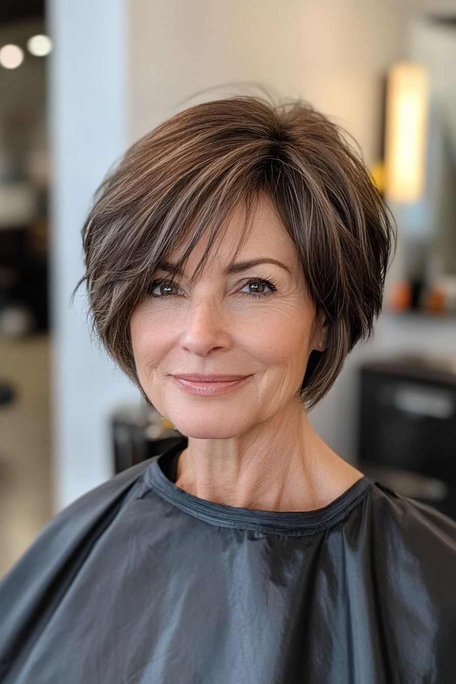 16. Refined Blunt Cut with Minimal Layers in Brunette (Short Hairstyles For Older Women With Thick Hair) - Short Hairstyles For Older Women With Thick Hair