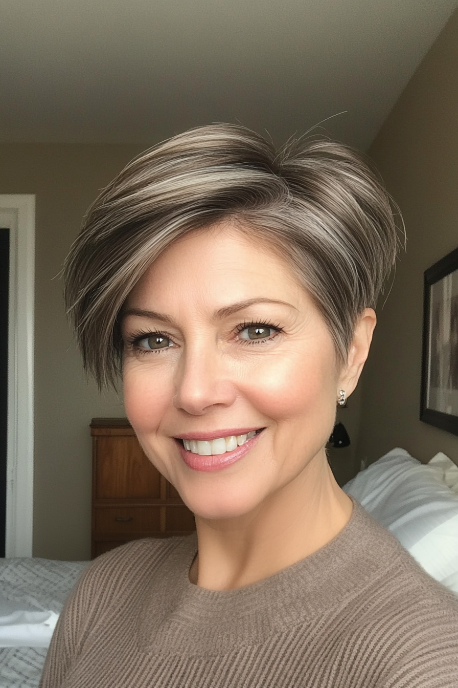17. Graceful Undercut with Soft Layers in Earthy Brown (Short Hairstyles For Older Women With Thick Hair) - Short Hairstyles For Older Women With Thick Hair