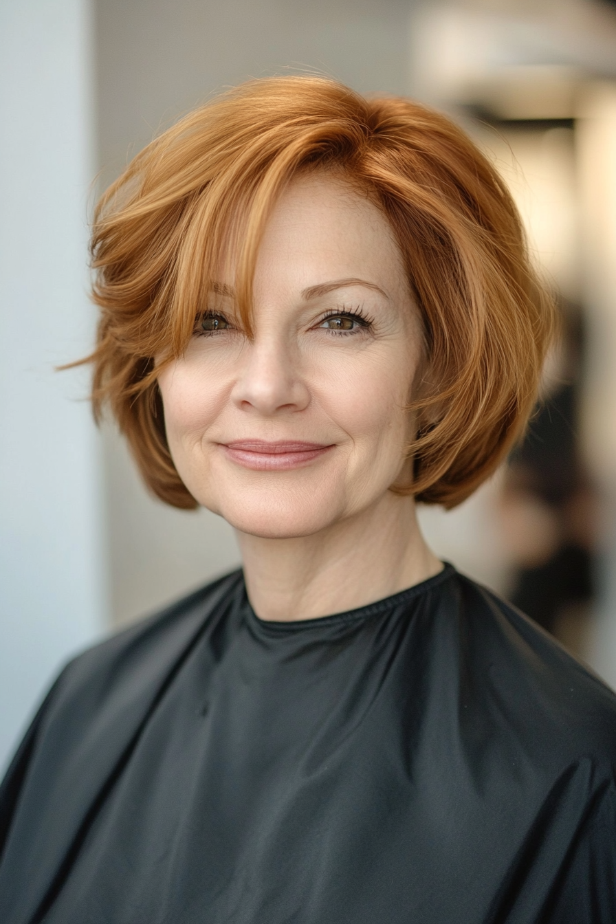 19. Delicate Bob with Subtle Layers in Natural Copper (Short Hairstyles For Older Women With Thick Hair) - Short Hairstyles For Older Women With Thick Hair