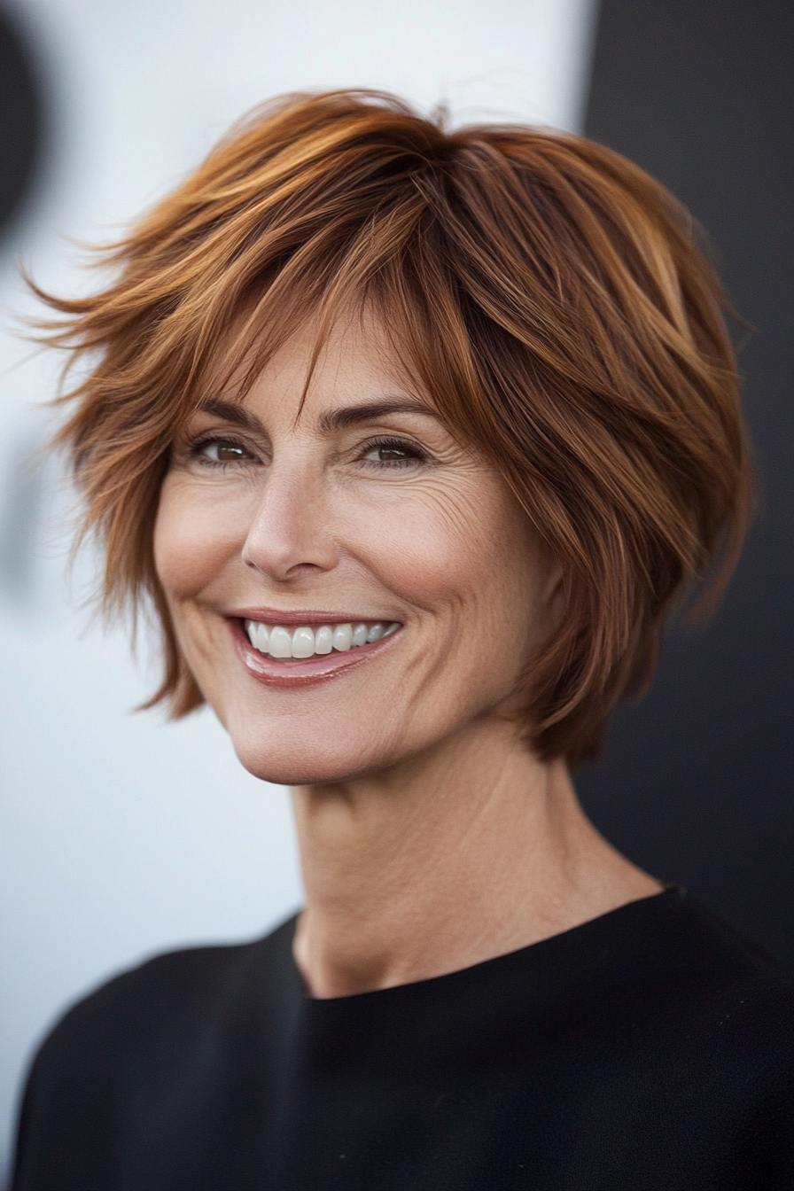 22. Contemporary Cut with Wispy Layers in Light Auburn (Short Hairstyles For Older Women With Thick Hair) - Short Hairstyles For Older Women With Thick Hair