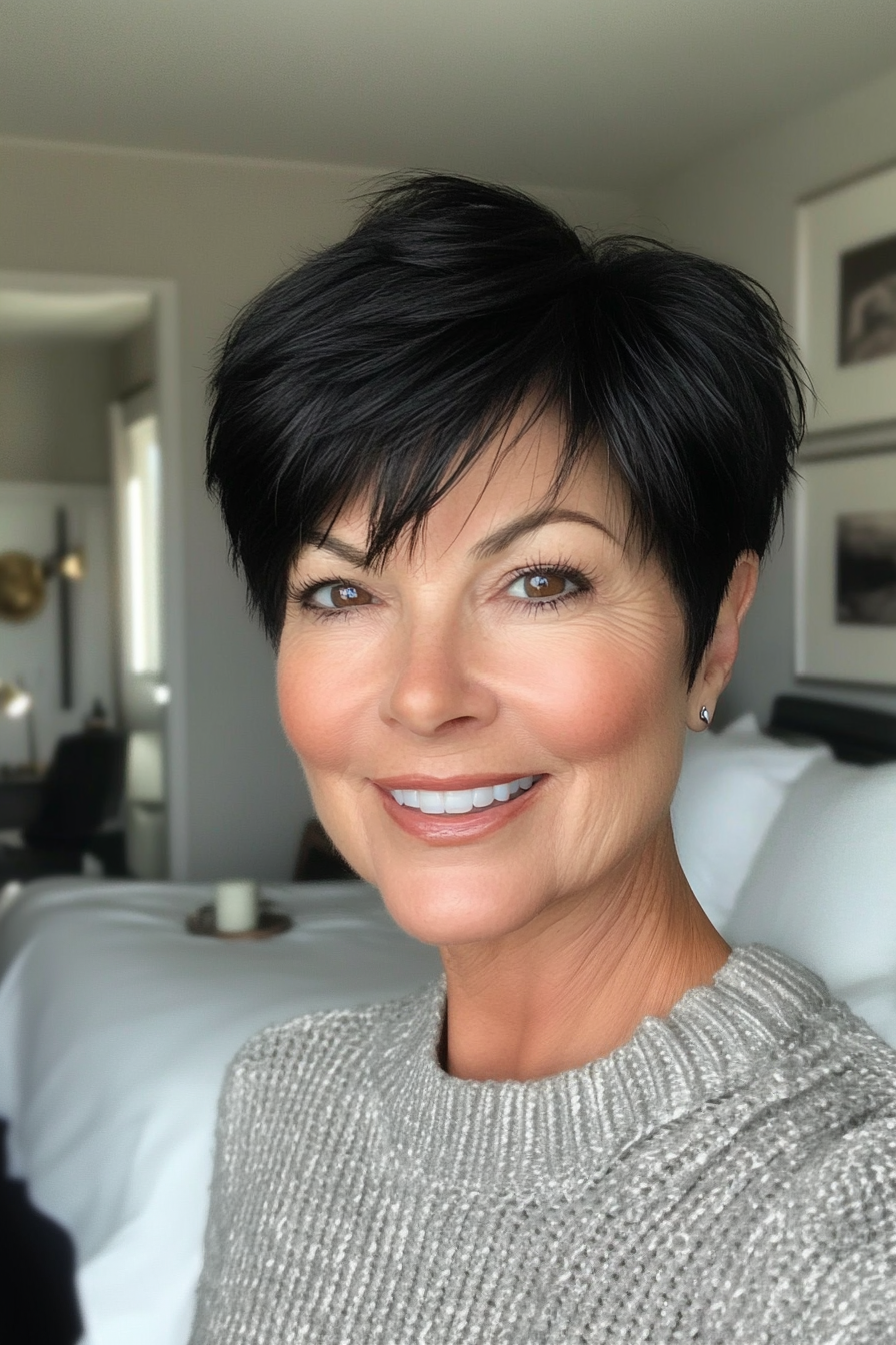 23. Structured Crop with Clean Lines in Jet Black (Short Hairstyles For Older Women With Thick Hair) - Short Hairstyles For Older Women With Thick Hair