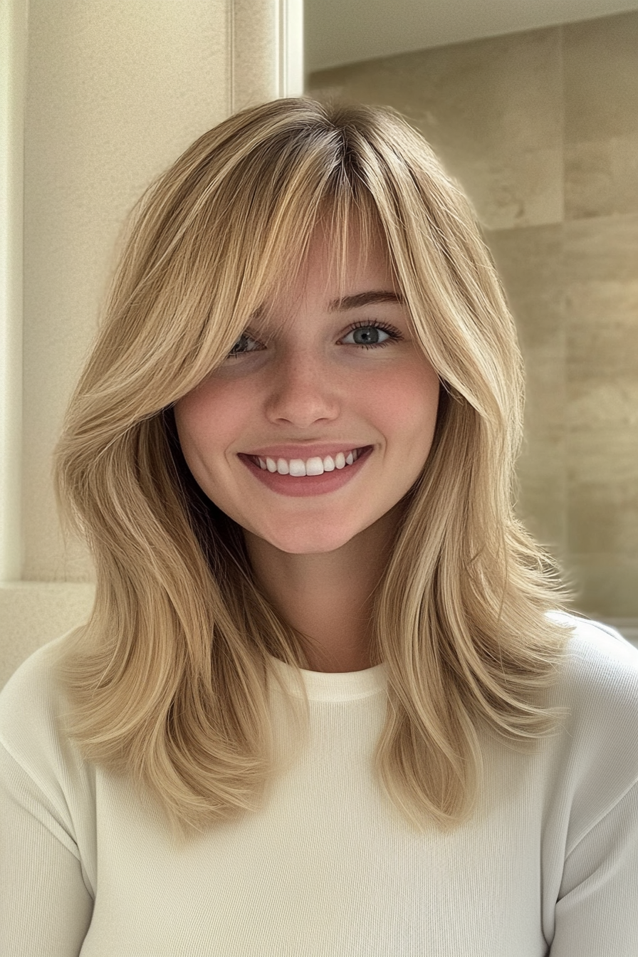 5. Honey Blonde Curtain Bangs (Blonde Haircuts) - Blonde Haircuts