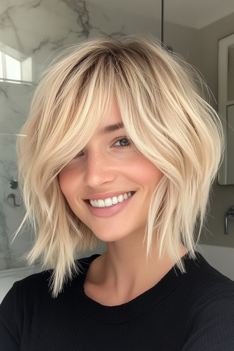 15. Textured Blonde Bob with Bangs (Blonde Haircuts) - Blonde Haircuts