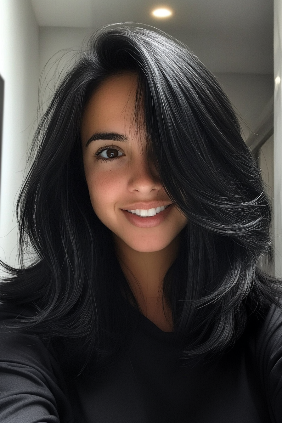 2. Ebony Cascade Layers (Medium Length Layered Haircuts) - Medium Length Layered Haircuts