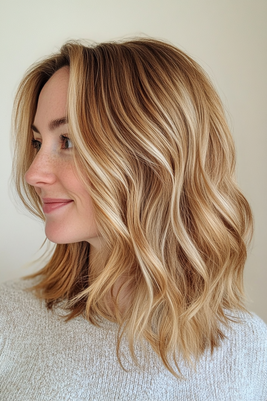 3. Honey Blonde Layered Waves (Medium Length Layered Haircuts) - Medium Length Layered Haircuts