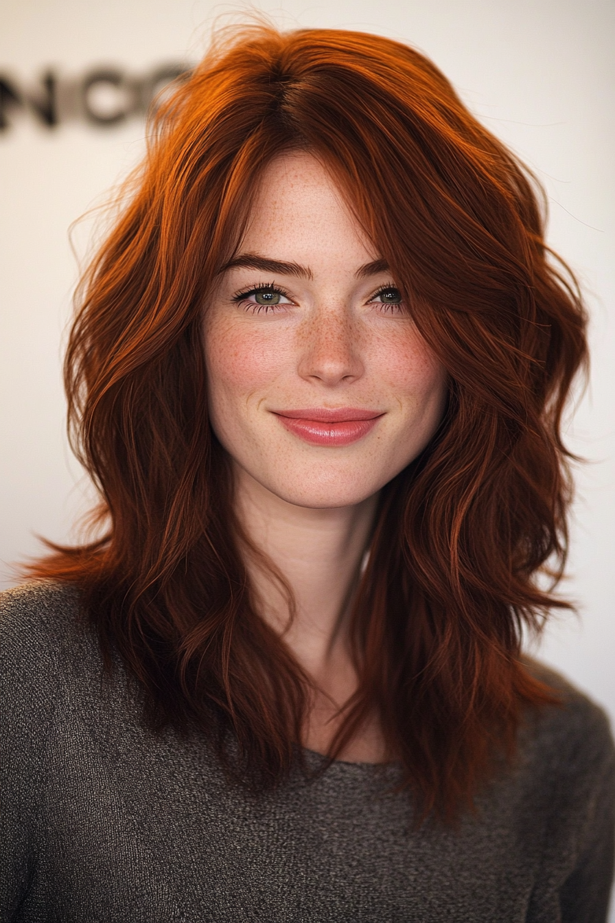 4. Rich Auburn Texture Layers (Medium Length Layered Haircuts) - Medium Length Layered Haircuts
