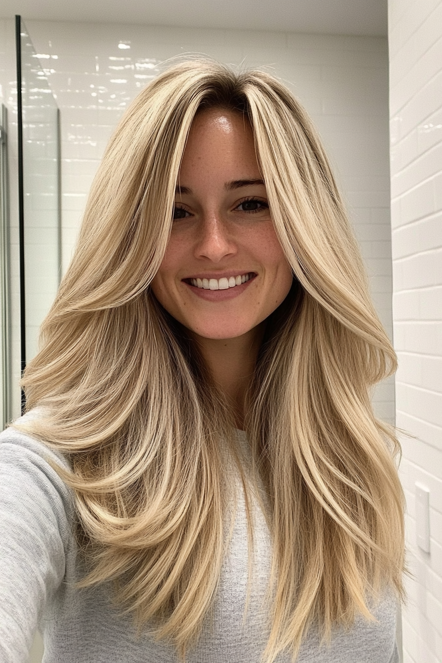 7. Natural Blonde Soft Layers (Medium Length Layered Haircuts) - Medium Length Layered Haircuts