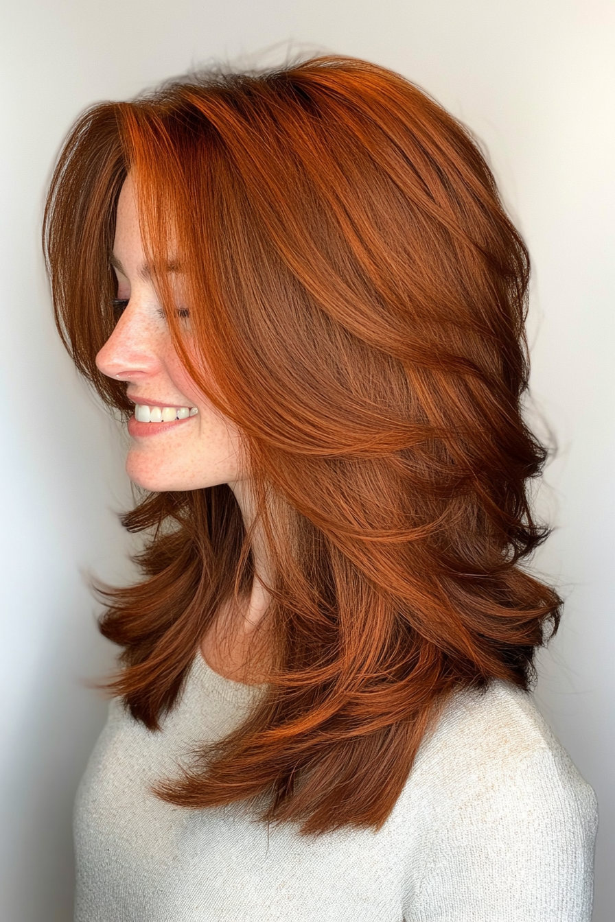 8. Muted Auburn Angled Layers (Medium Length Layered Haircuts) - Medium Length Layered Haircuts