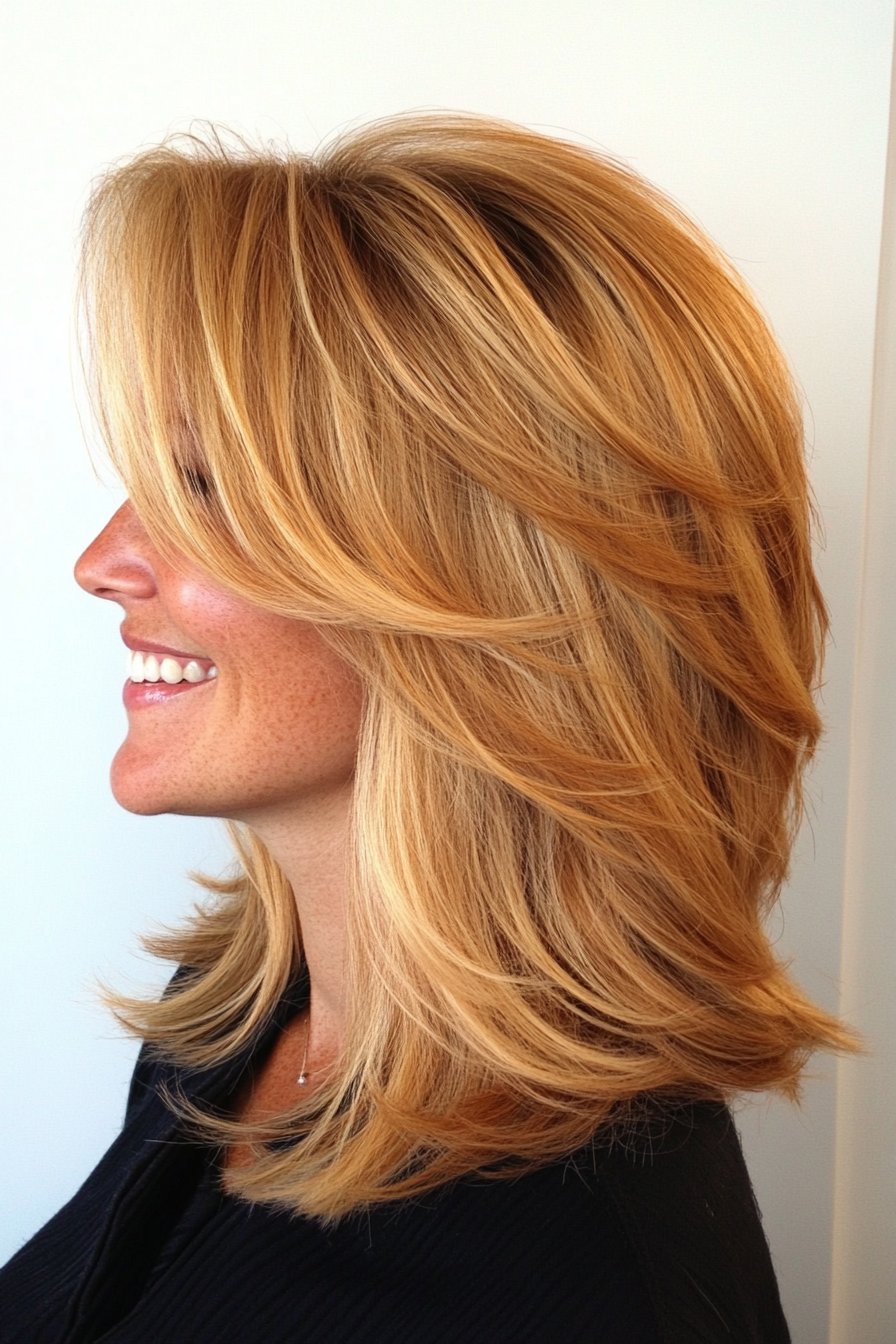 10. Strawberry Blonde Layered Cut (Medium Length Layered Haircuts) - Medium Length Layered Haircuts