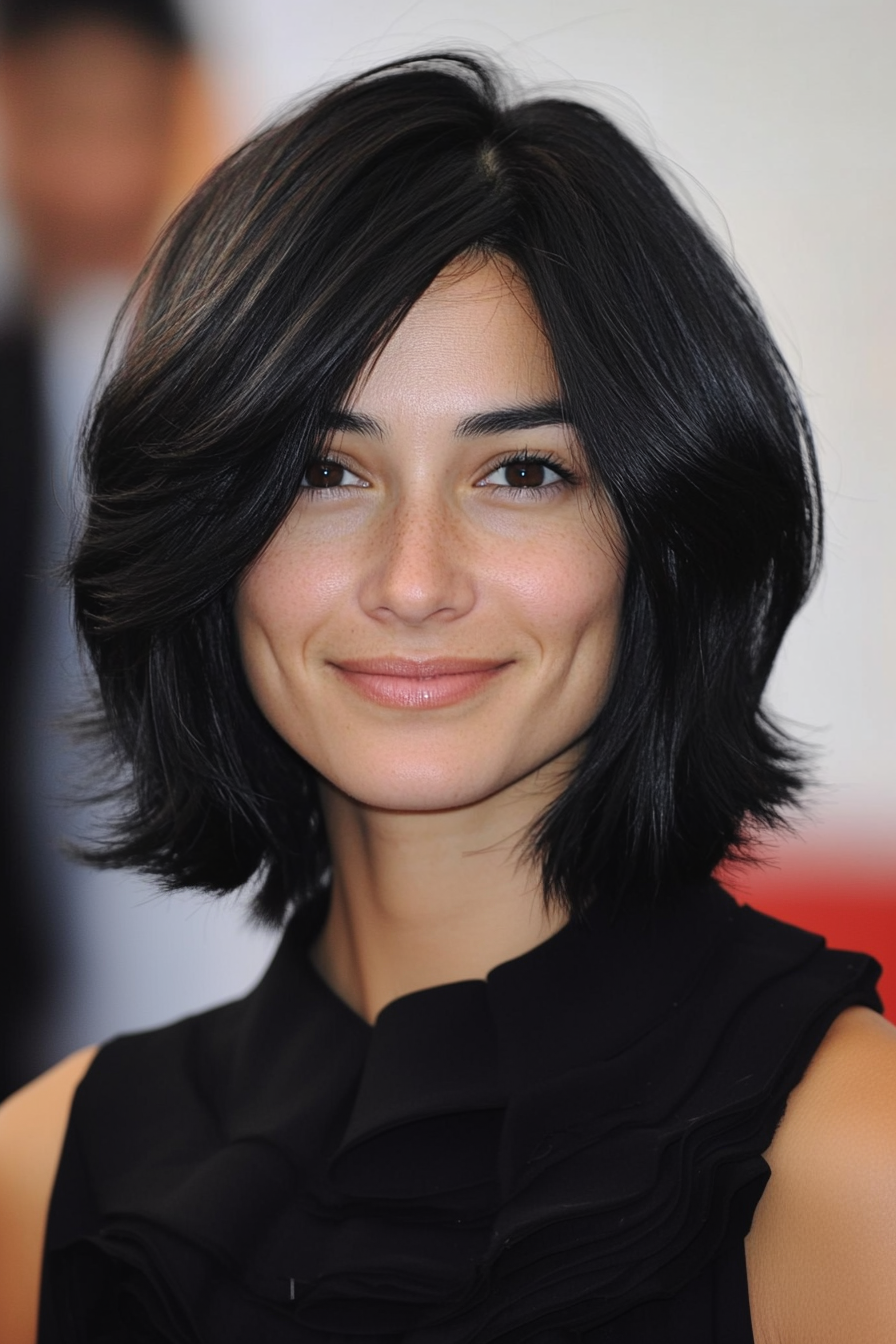 11. Subtle Black Layered Bob (Medium Length Layered Haircuts) - Medium Length Layered Haircuts