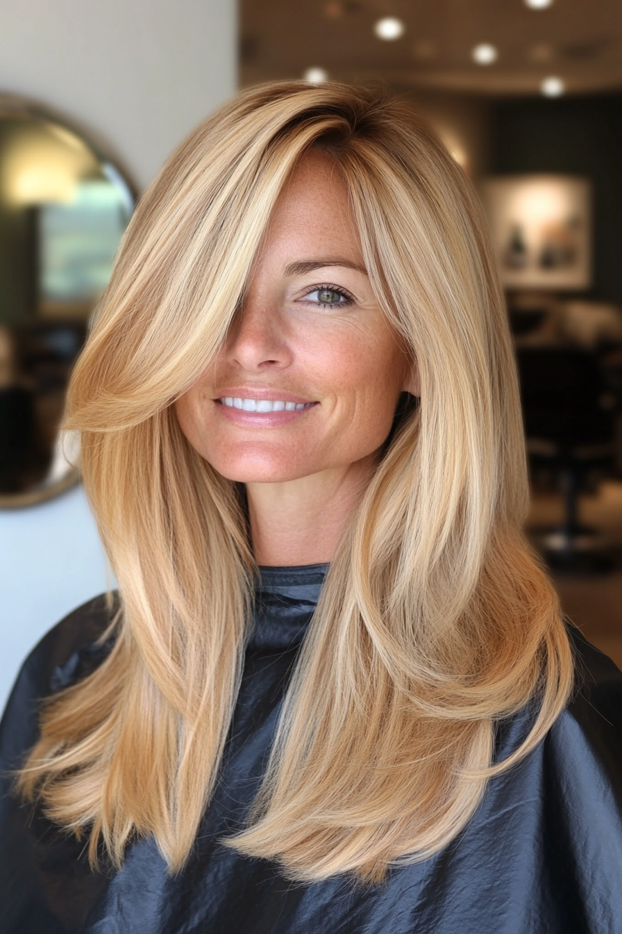14. Golden Blonde Long Layers (Medium Length Layered Haircuts) - Medium Length Layered Haircuts