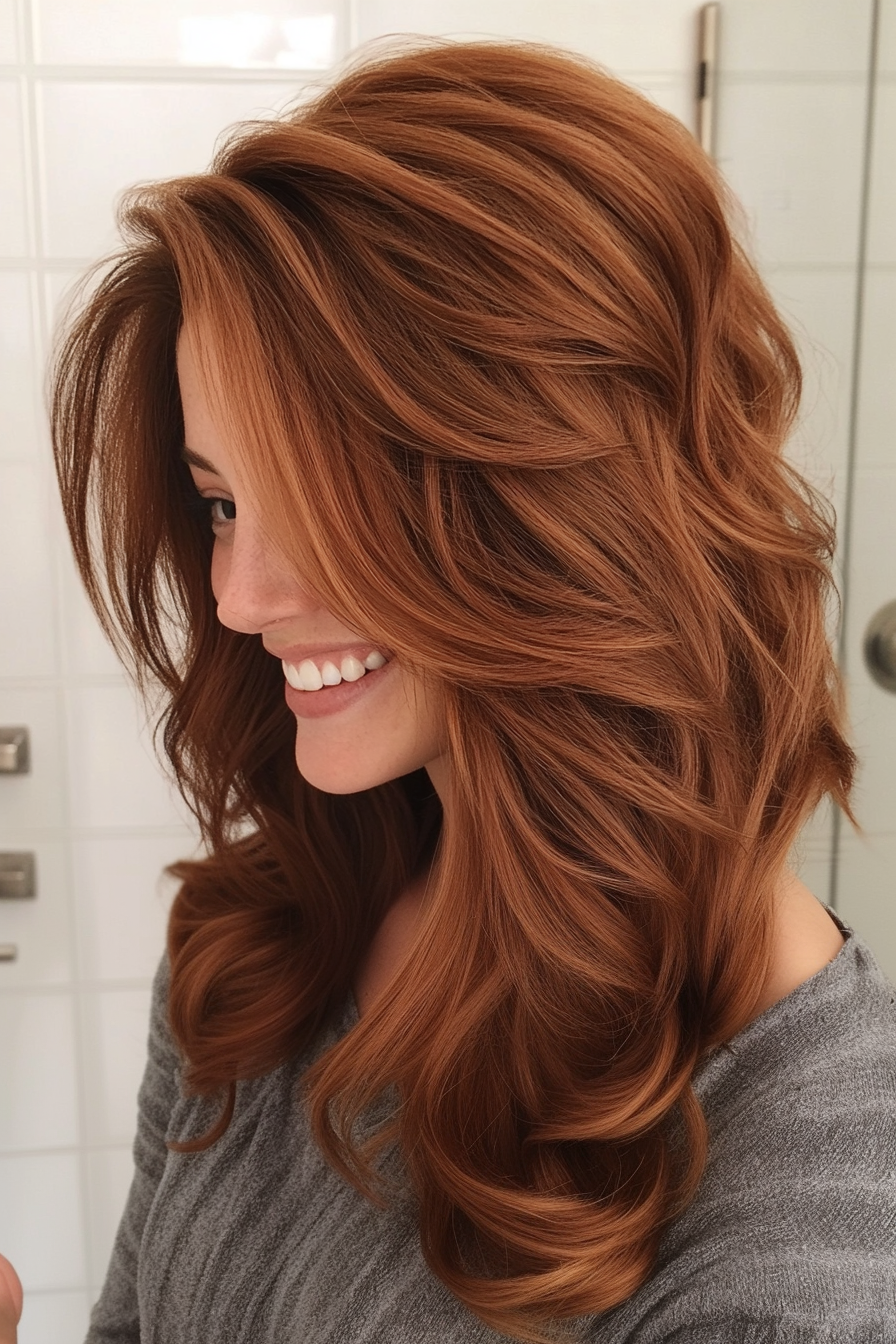 16. Textured Chestnut Layered Waves (Medium Length Layered Haircuts) - Medium Length Layered Haircuts