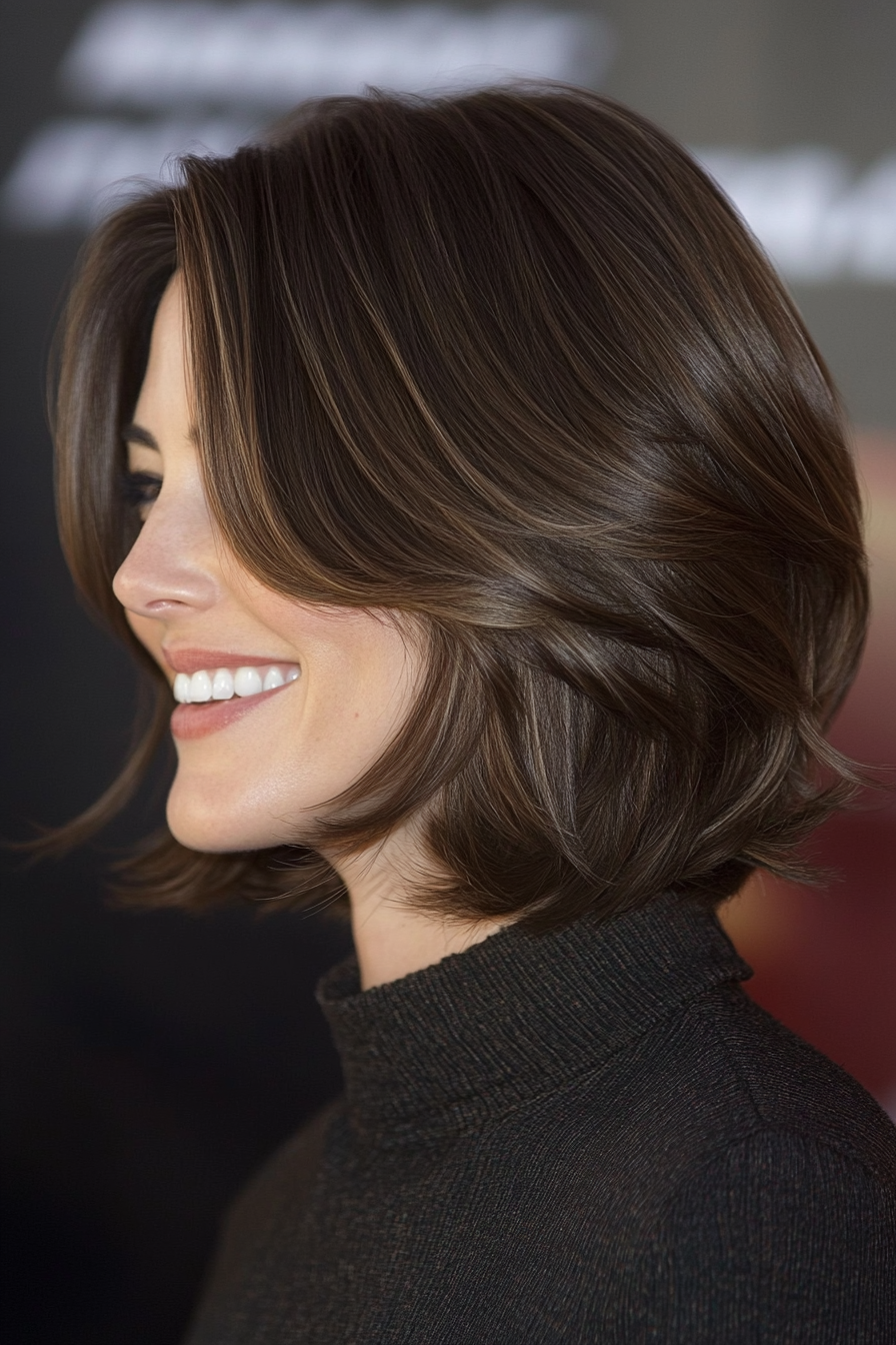 18. Classic Brown Layered Bob (Medium Length Layered Haircuts) - Medium Length Layered Haircuts