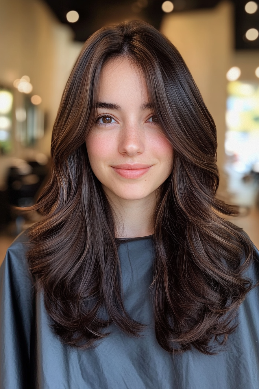 23. Elegant Dark Brown Layered Waves (Medium Length Layered Haircuts) - Medium Length Layered Haircuts