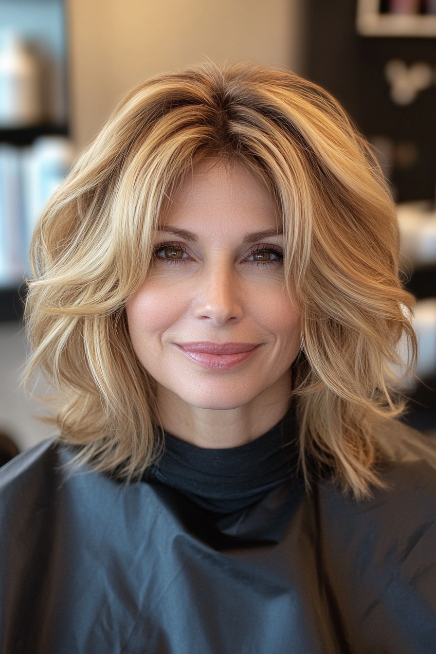 24. Sunny Blonde Layered Texture (Medium Length Layered Haircuts) - Medium Length Layered Haircuts