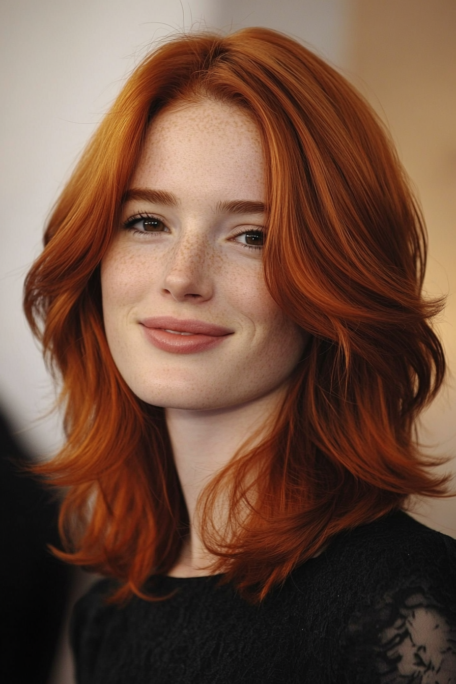 25. Copper Red Layered Shoulder Cut (Medium Length Layered Haircuts) - Medium Length Layered Haircuts