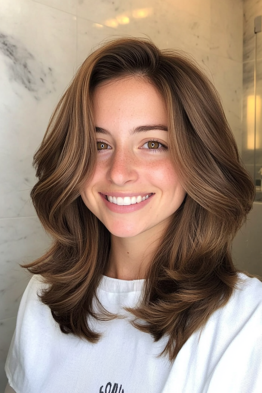 26. Medium Brown Subtle Layered Cut (Medium Length Layered Haircuts) - Medium Length Layered Haircuts