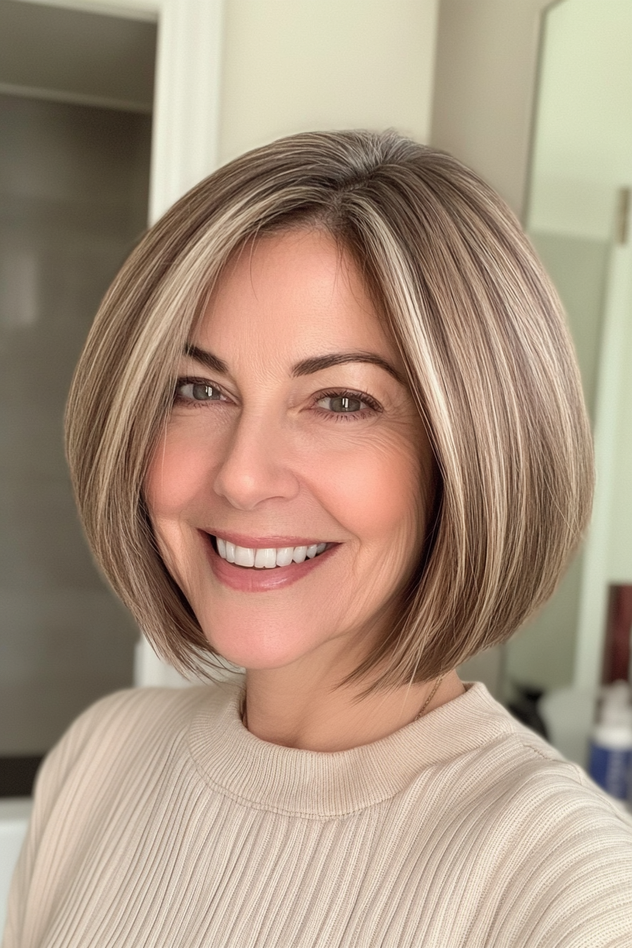 7. Layered Blunt Bob (Haircuts For Older Women With Thin Hair) - Haircuts For Older Women With Thin Hair