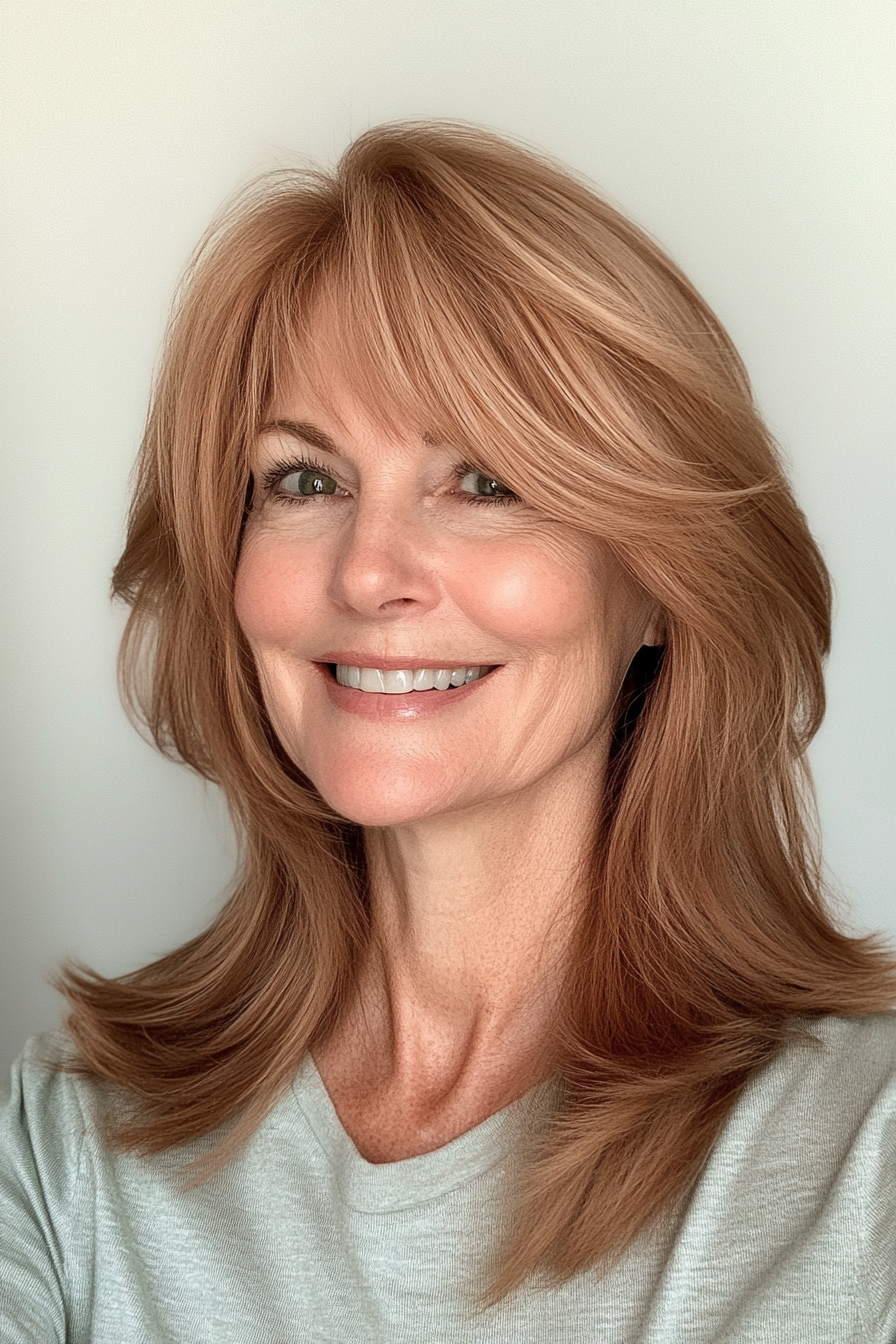 17. Sophisticated Layered Fringe (Haircuts For Older Women With Thin Hair) - Haircuts For Older Women With Thin Hair