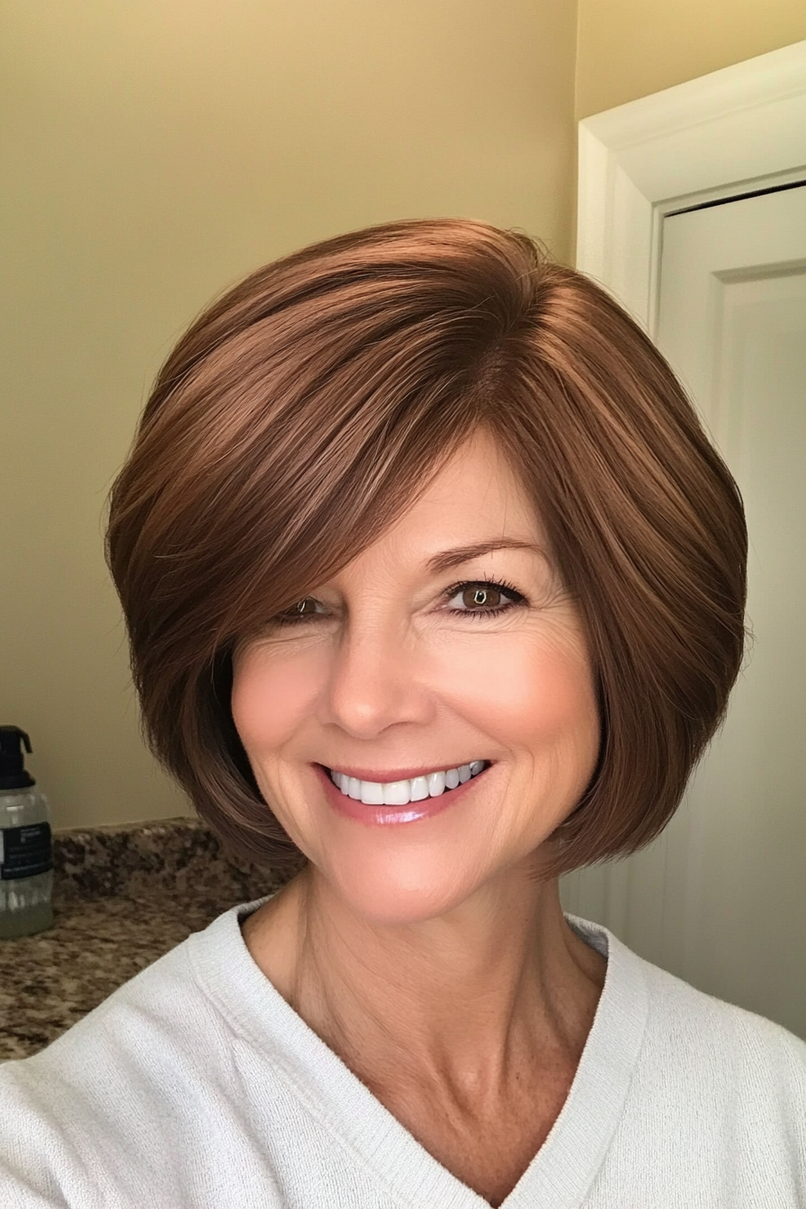 1. Classic Bob in Chestnut Brown (Short Haircuts For Women Over 50) - Short Haircuts For Women Over 50