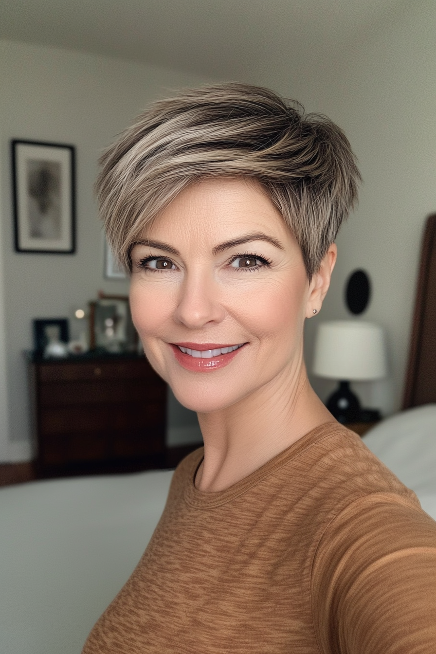 2. Textured Pixie in Dark Blonde (Short Haircuts For Women Over 50) - Short Haircuts For Women Over 50