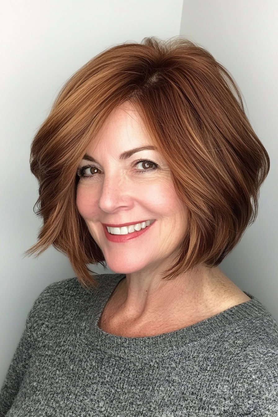 4. Layered Lob in Auburn Brown (Short Haircuts For Women Over 50) - Short Haircuts For Women Over 50