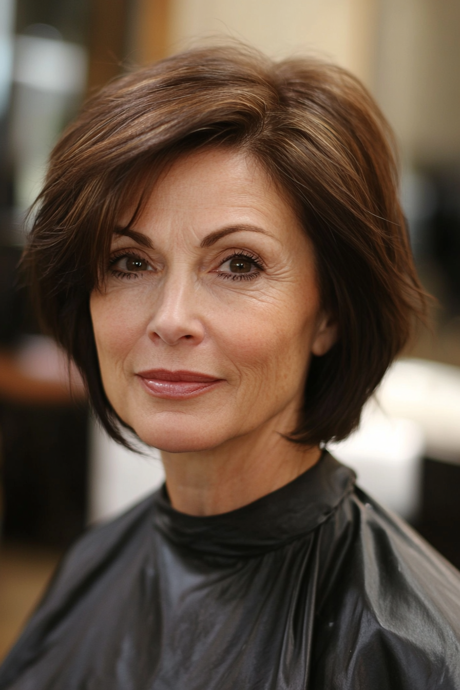 6. Sleek Blunt Cut in Espresso Brown (Short Haircuts For Women Over 50) - Short Haircuts For Women Over 50