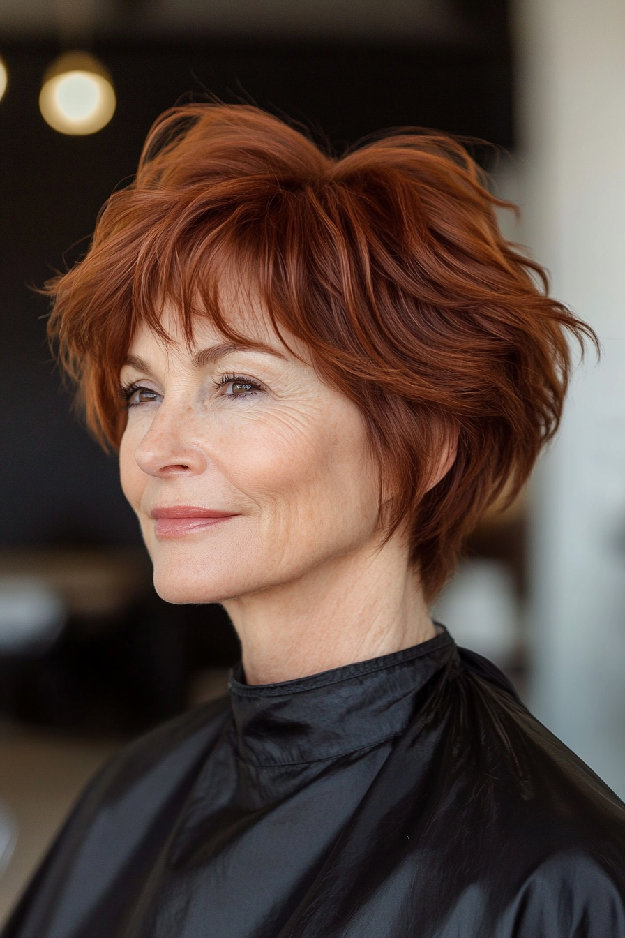 13. Soft Shag in Deep Auburn (Short Haircuts For Women Over 50) - Short Haircuts For Women Over 50