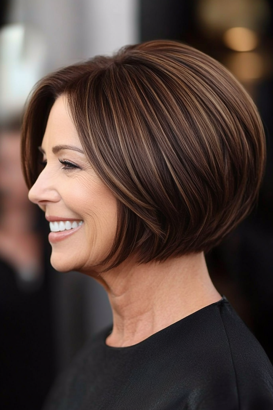 15. Tapered Bob in Rich Brown (Short Haircuts For Women Over 50) - Short Haircuts For Women Over 50